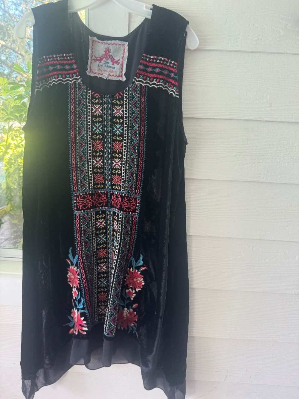 Johnny Was Tunc Dress Black Velvet Embroidery Silk Rayon XXL